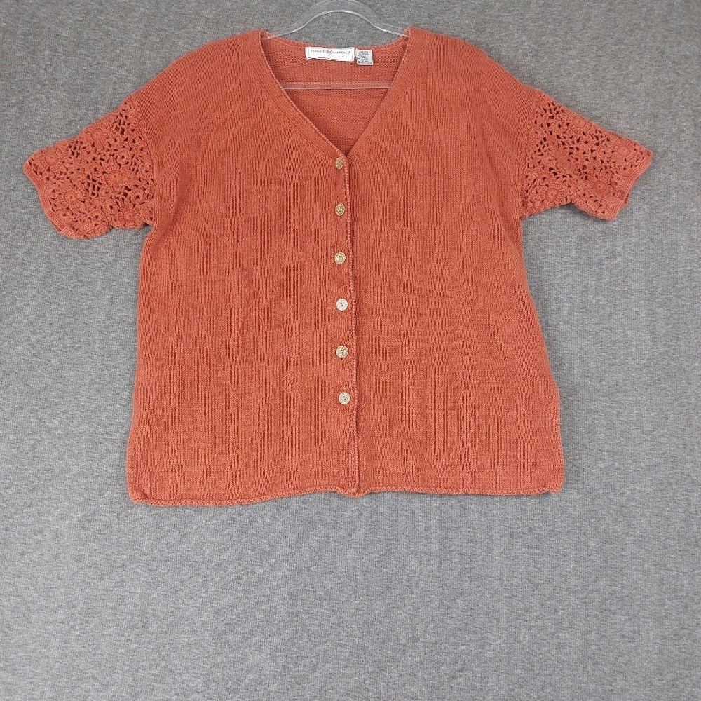 MAGGIE LAWRENCE VTG RUST TERRACOTTA BROWN SHORT SLEEVE BUTTON FRONT CARDIGAN 18